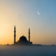 Mosque silhouette at sunrise on Eid-ul-Fitr