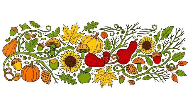 Colorful Fall Fruits and Vegetables Illustration.