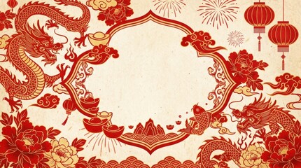 Celebrating lunar new year festive dragon and lantern artwork cultural theme traditional chinese environment artistic perspective vibrant celebration concept