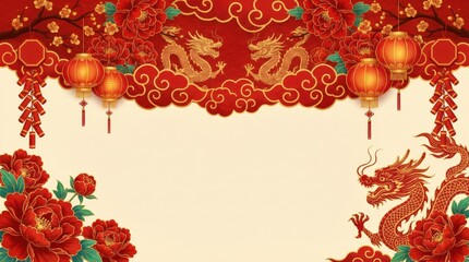Celebrating lunar new year festivities with chinese dragons and lanterns cultural celebration traditional artwork festive environment artistic perspective heritage concept