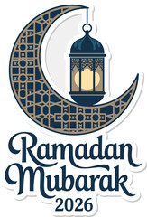 Ramadan mubarak 2026 vector, traditional islam crescent moon and lantern art