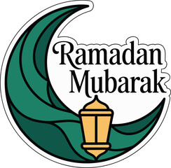 ramadan mubarak calligraphy with crescent moon and traditional lantern