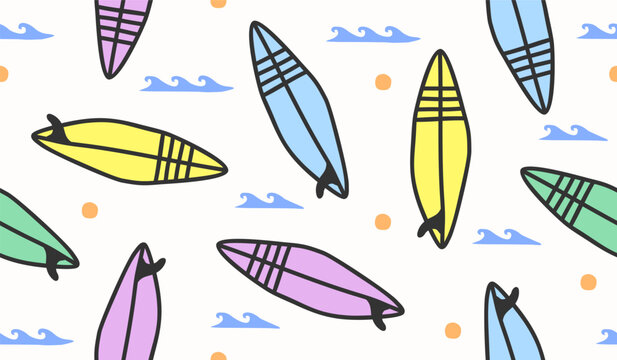 Cute surf board seamless pattern background