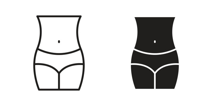 Female hips and waist icon set. Black icon on white background