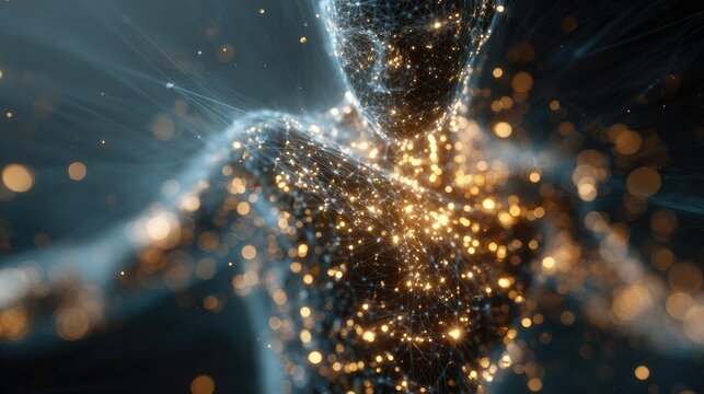 Abstract digital human form network of light particles and connection