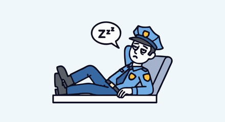 Tired Police Officer Sleeping on Duty.