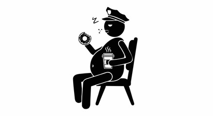 Tired police officer sleeping with donut and coffee.
