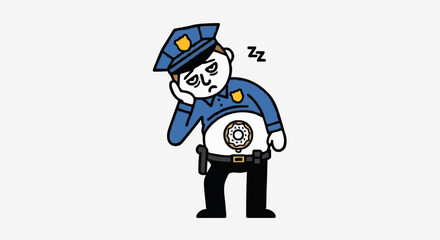 Tired Police Officer With Donut Belly.