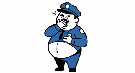 Tired Police Officer Yawning Exhausted on Duty.