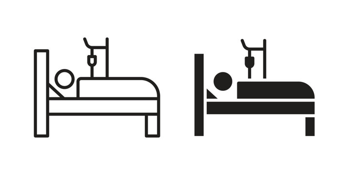 Hospitalized icon set. Black icon on white background