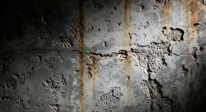 cracked concrete wall, rust stains, grunge texture, damaged surface