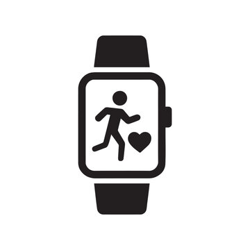 Apple watch displaying a fitness tracking icon with a person running and a heart symbol