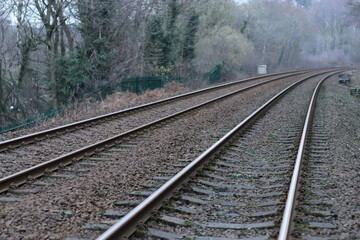 Obraz premium View along an empty countryside train line