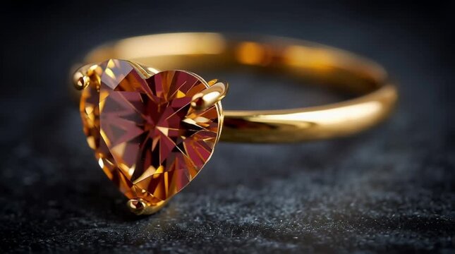 The concept of selling diamond rings for Valentine's Day. A diamond ring in the shape of a heart on a dark background.