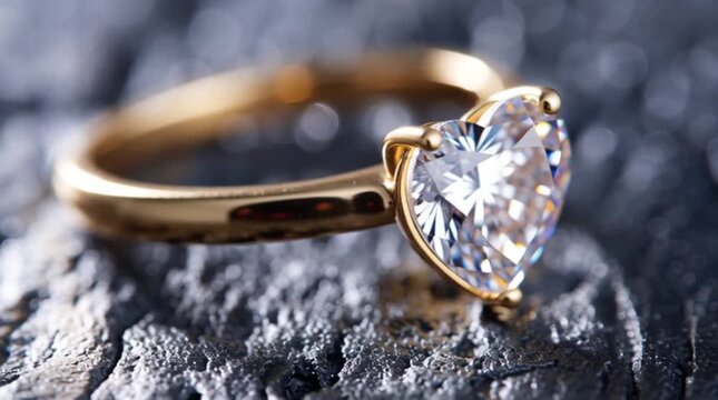 The concept of selling diamond rings for Valentine's Day. A diamond ring in the shape of a heart on a dark background.