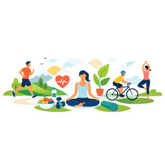 Fototapeta premium Healthy lifestyle illustration with fitness activities