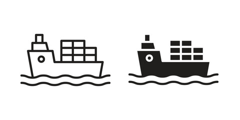 Obraz premium Logistic Ship icon set. Black icon on white background