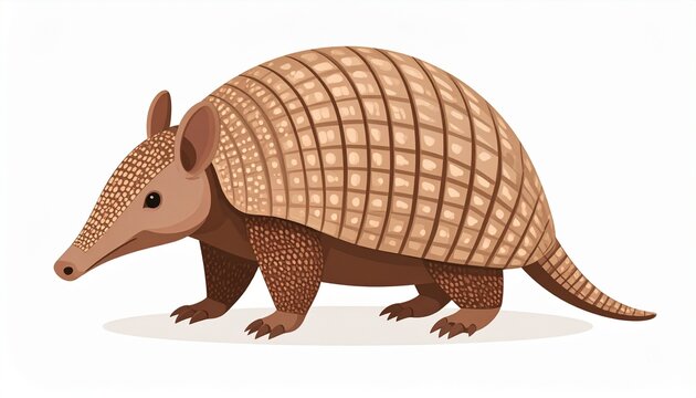 Detailed Armadillo Illustration with Brown Tones and Shell Pattern.