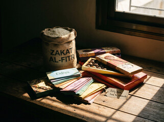 Ramadan Charity Savings Jar with Money Envelopes Zakat and Islamic Giving Preparation