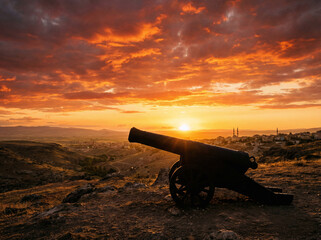 Islamic Prayer Beads Tasbih on Desert Sand at Dramatic Sunset Sky During Ramadan