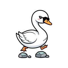Obraz premium Cartoon duck standing on rocks with orange beak and feet isolated on white background