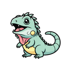 Obraz premium Cartoon green dinosaur character roaring with open mouth and sharp teeth isolated on white background