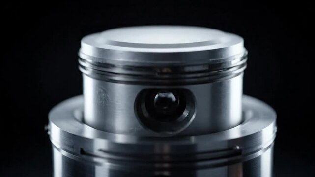 Close-up of a shiny piston on a black background.