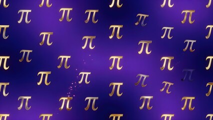 Seamless Pattern of Golden Pi Symbols Randomly Scattered on a Vibrant Purple Background