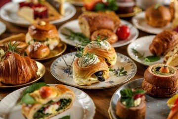 Assorted Pastries and Croissants on Elegant Plates