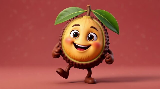 Happy Ackee Fruit Mascot Dancing with Thumbs Up 3D Animation, Cute Cartoon Character for Kids Video, Healthy Food Concept, 4K Footage