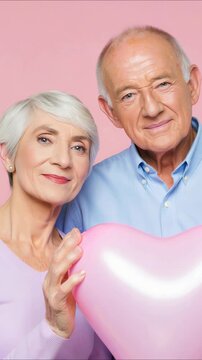Golden hour love energy, senior couple with heart balloon, forever bae vibes, Valentine card hero, anniversary shoutout, wellness brand story, family timeline post, relationship content for campaigns