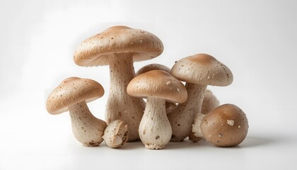 A cluster of fresh brown mushrooms on a white background, ready for culinary use. baby bella mushrooms isolated