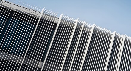 Modern architectural building facade with vertical metal slats
