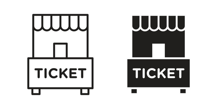 Ticket window icon set. Black icon on white background