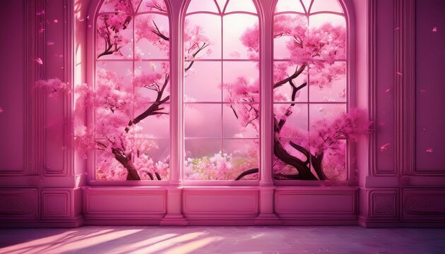 pink backdrop featuring a window s silhouette