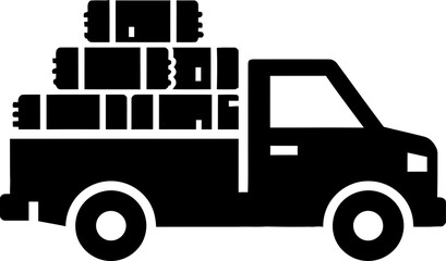 Pickup truck delivering cargo. Delivery service and transportation concept. Black glyph modern style vector icon for website, app, print