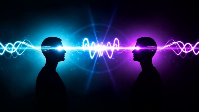 Two Silhouettes with Sound Waves in Vibrant Colors