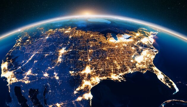 illuminated night view of united states from space showcasing city lights and geography high resolution photo