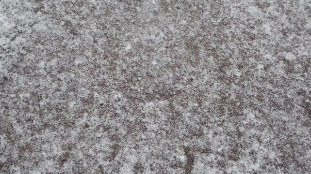 Frischer Schneefall auf Asphalt Boden. fallende Schneeflocken