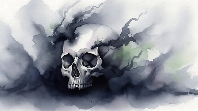 Human Skull in Dark Smoke Background.