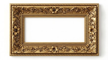 Ornate gold picture frame isolated white.