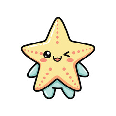 Obraz premium Cute cartoon starfish character smiling underwater sea creature mascot vector illustration