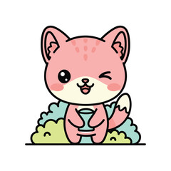 Adorable Cartoon Fox Holding a Mug in a Whimsical Setting