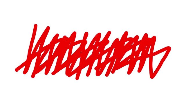 Hand drawn red marker scribble animation moving aggressively across a clean white isolated background frame.