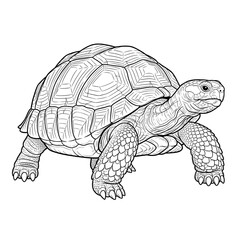 Fototapeta premium Detailed Tortoise Line Art Illustration - Realistic Turtle Coloring Page for All Ages