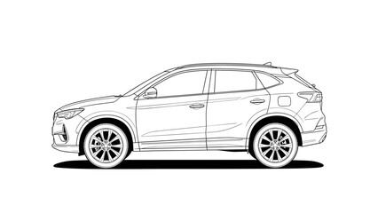 Sleek suv car side profile in detailed line art illustration