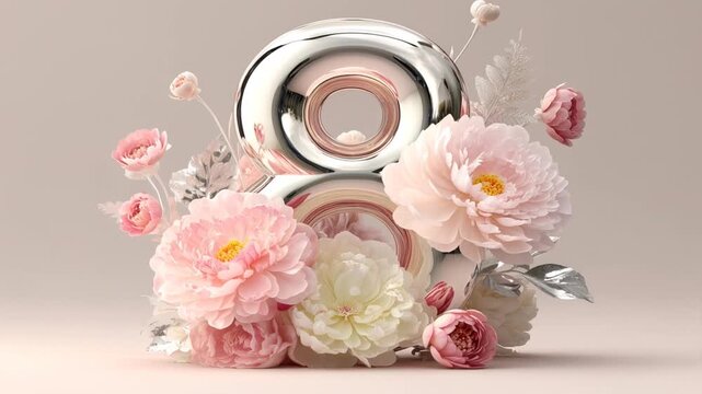 Decorative number eight design with flowers for celebratory event or decoration in a soft setting