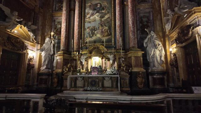 Grand Altar of San Carlo al Corso Basilica, Rome, Slow Motion