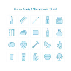 Minimal Beauty & Skincare Icons in Soft Blue Style (20 Icons)