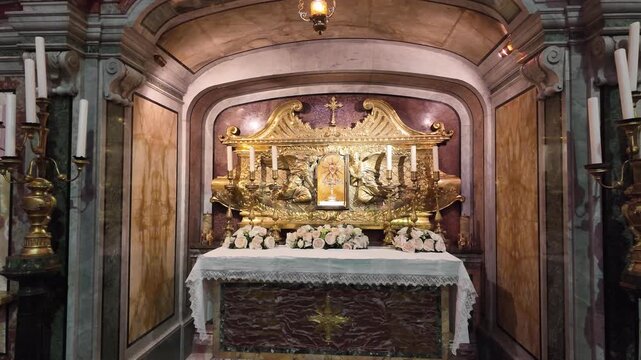 Slow motion cinematic close-up of the heart relic of Saint Charles Borromeo, Rome